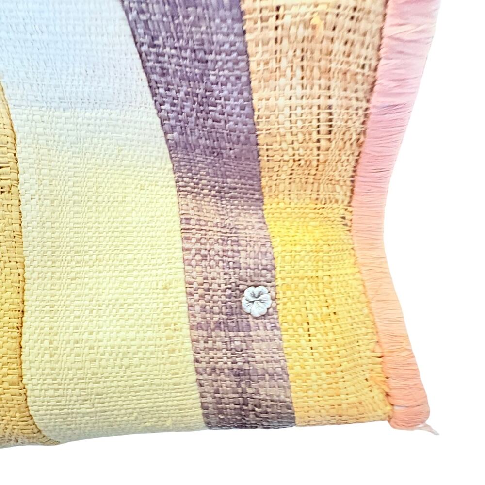 Flora Bella Striped Orange, Yellow & Brown Woven Tote with Bamboo Handles *read* - Picture 3 of 12